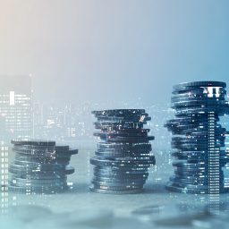 buildings and coins